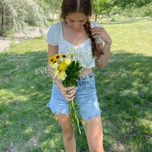 White babydoll peplum tie top size xs